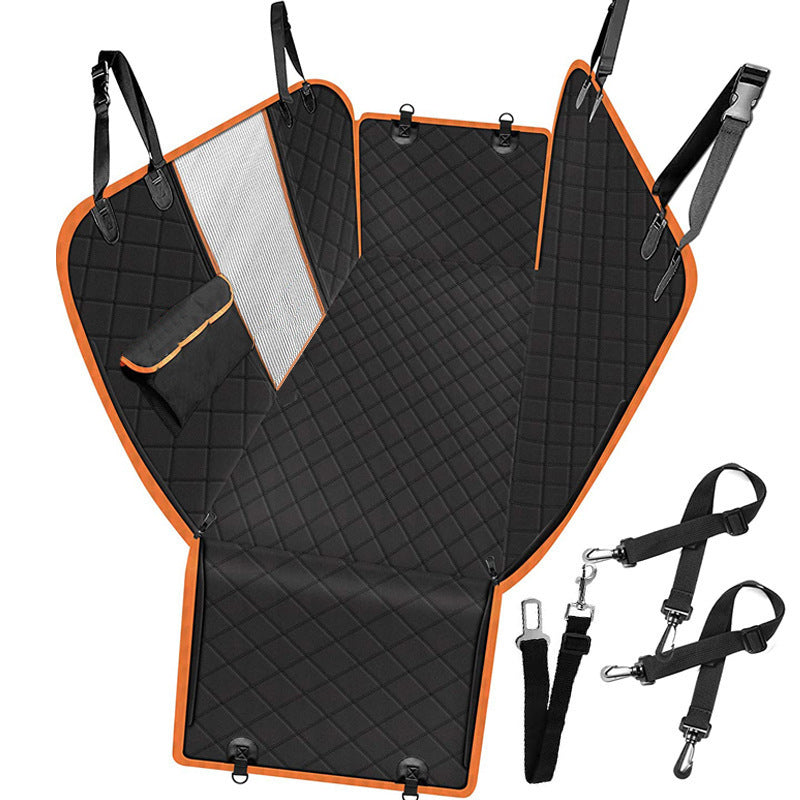 Dog Car Seat Cover with Mesh Window – Waterproof Pet Hammock with Zipper, Pocket & Safety Straps for Back Seat Travel Protection