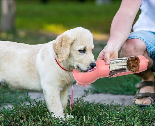 3-in-1 Portable Dog Water Bottle - Feeder Bowl & Waste Bag Holder for Outdoor Travel