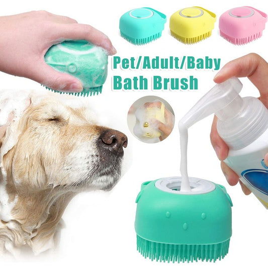 2-in-1 Silicone Dog & Cat Bath & Massage Glove – Pet Grooming Brush with Shampoo Dispenser