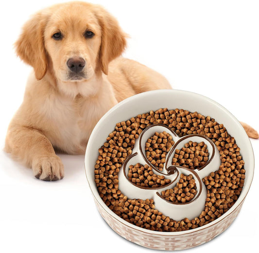 Ceramic Slow Feeder Dog Bowl – Non-Slip, Anti-Choking Slow Eating Bowl for Medium & Large Dogs