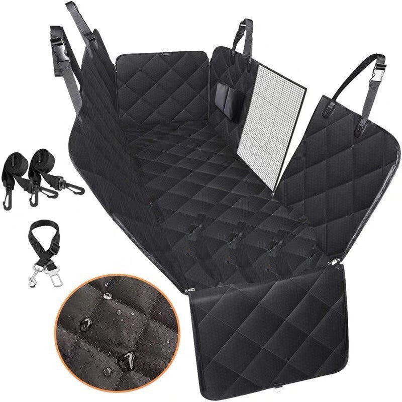 Dog Car Seat Cover with Mesh Window – Waterproof Pet Hammock with Zipper, Pocket & Safety Straps for Back Seat Travel Protection