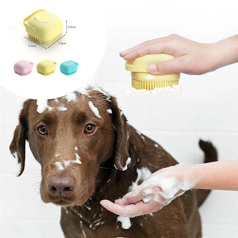 2-in-1 Silicone Dog & Cat Bath & Massage Glove – Pet Grooming Brush with Shampoo Dispenser