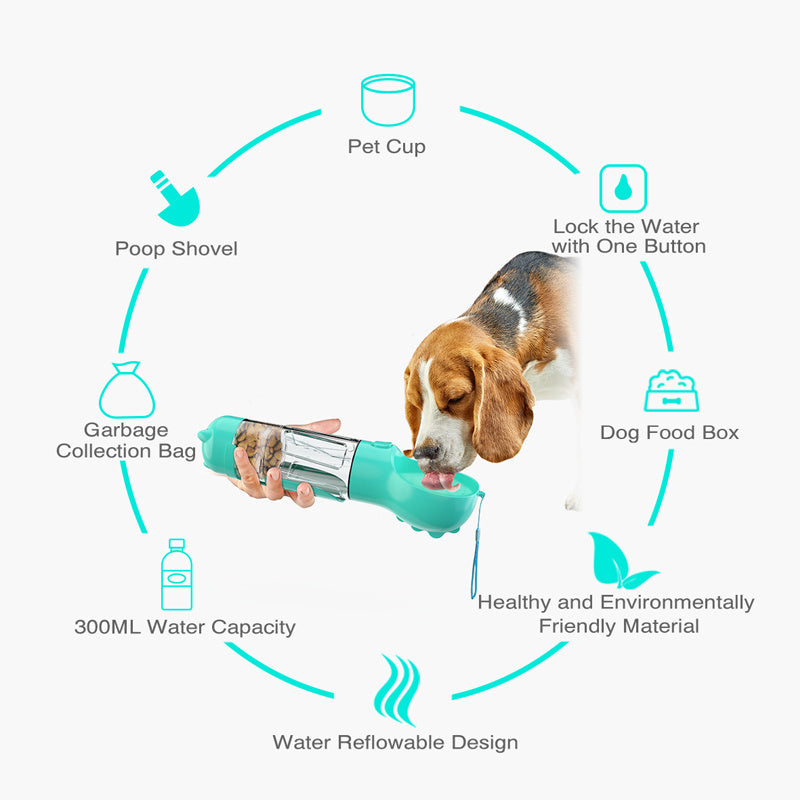 3-in-1 Portable Dog Water Bottle - Feeder Bowl & Waste Bag Holder for Outdoor Travel