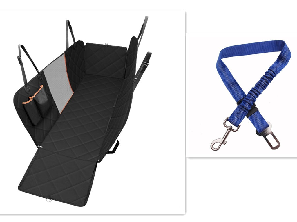 Dog Car Seat Cover with Mesh Window – Waterproof Pet Hammock with Zipper, Pocket & Safety Straps for Back Seat Travel Protection