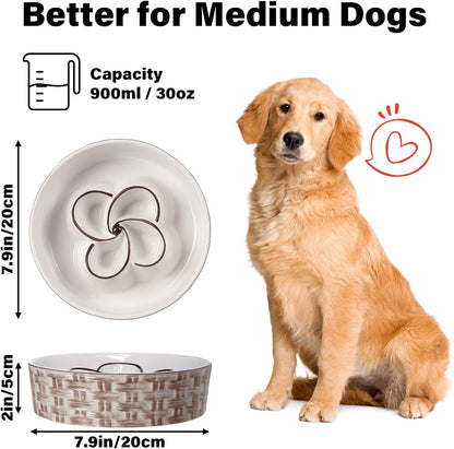 Ceramic Slow Feeder Dog Bowl – Non-Slip, Anti-Choking Slow Eating Bowl for Medium & Large Dogs