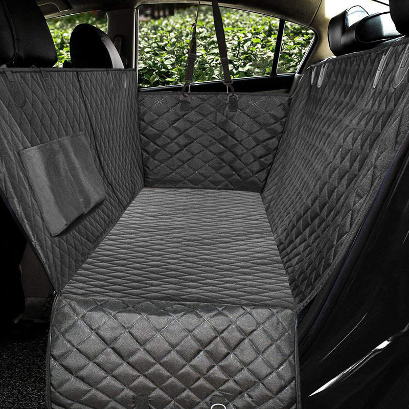 Dog Car Seat Cover with Mesh Window – Waterproof Pet Hammock with Zipper, Pocket & Safety Straps for Back Seat Travel Protection