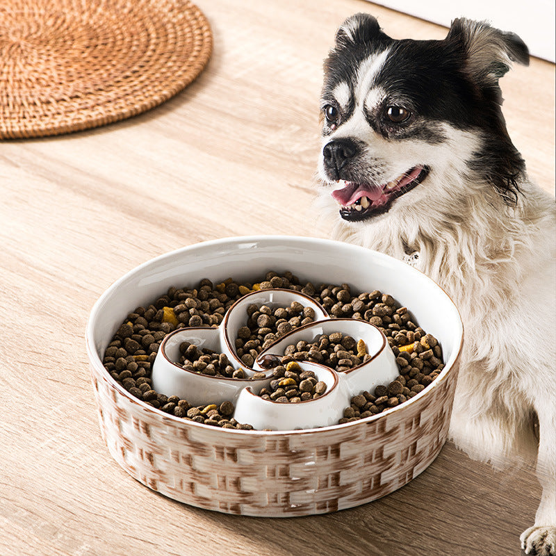 Ceramic Slow Feeder Dog Bowl – Non-Slip, Anti-Choking Slow Eating Bowl for Medium & Large Dogs
