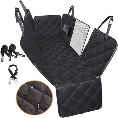 Dog Car Seat Cover with Mesh Window – Waterproof Pet Hammock with Zipper, Pocket & Safety Straps for Back Seat Travel Protection